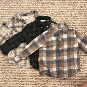 Janie and Jack Cream and Green Button Down Shirts